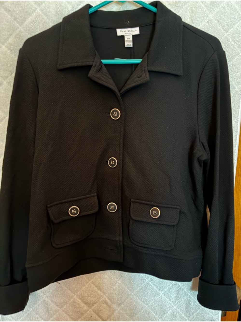 Charter Club Black Textured Button-Front Blazer